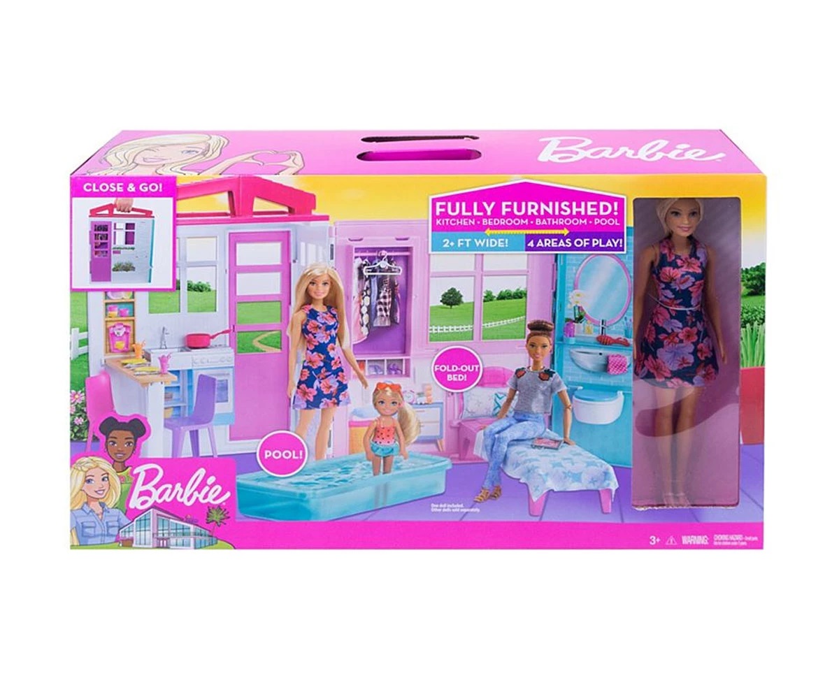 Кукла Barbie - Комплект розова къща на Барби с басейн и с кукла